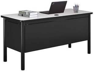 Stahl Desk Shell - 60" W x 24" D Gray Laminate Top/Black Steel Frame, Modern Office Desk with Grommet, Lightweight Design for Efficient Workspace