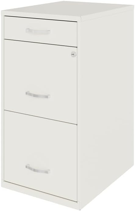 Pemberly Row 18" 3-Drawer Metal Organizer File Cabinet in Pearl White