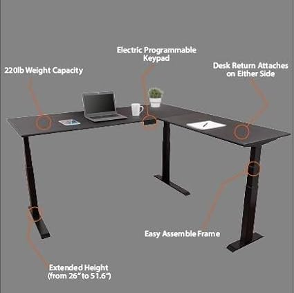 Stand Up Desk Store Triple Motor Electric L-Shaped Corner Standing Desk with EZ Assemble Frame (Black Frame/Black Top, 71" W x 71" D)