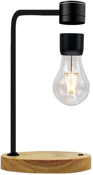 Magnetic Levitating Light Bulb Lamp, Floating LED Bulb Desk Lamp with Wireless Charger, Rotating Levitating Bulb Night Lights for Room Office Decoration (Black)