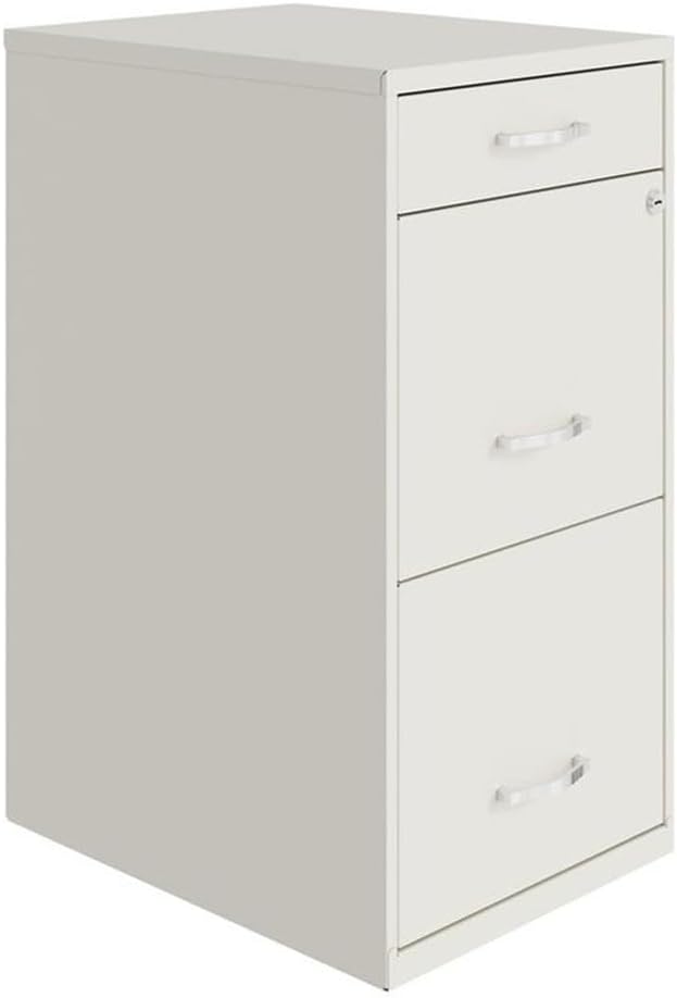 Pemberly Row 18" 3-Drawer Metal Organizer File Cabinet in Pearl White