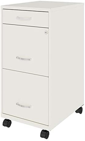 Pemberly Row 3 Drawers 29.52" Vertical White Metal Filing Cabinet Lockable Pre-Assembled Movable Letter Size for Home, Office