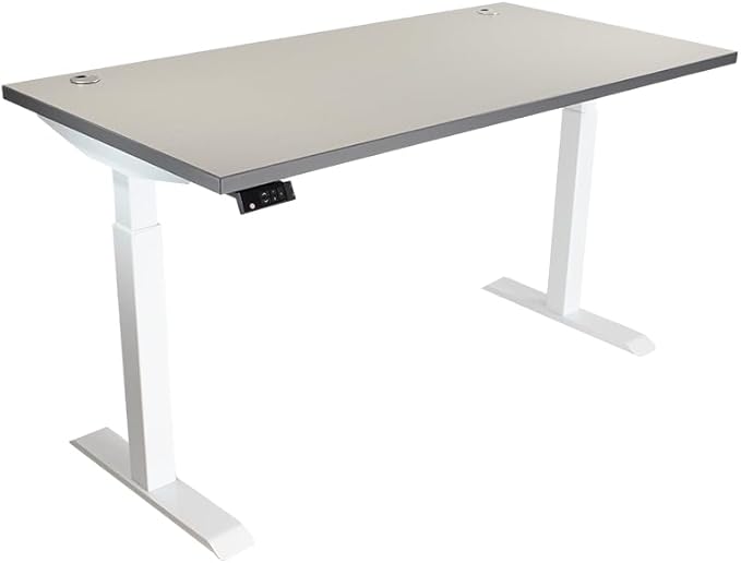 Lift It, 66"x30" Electric Sit Stand/Height Adjustable Desk for Office or Home, Dual Motor and 4 Memory/USB Charging LED Control, Grey Strand Top and White Frame