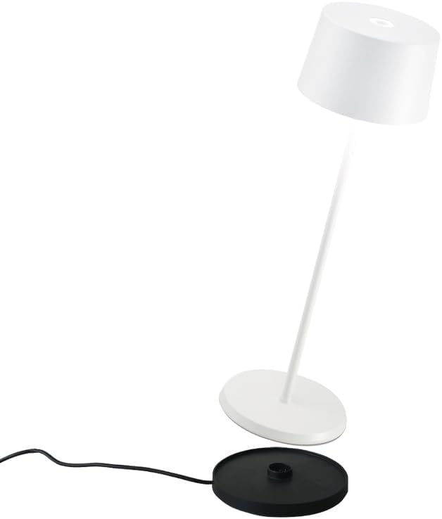 Zafferano, Olivia Pro Lamp, Rechargeable Cordless Table Lamp with Touch Control, Suitable for Indoor and Outdoor, Dimmer, 2700-3000 K, Height 14 Inches, White Color