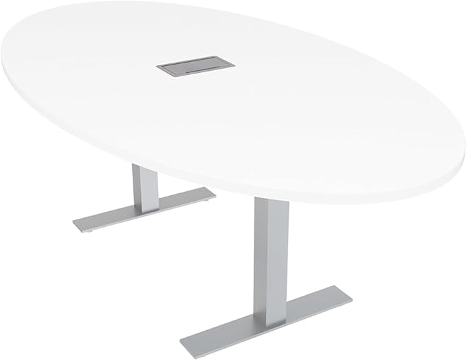 SKUTCHI DESIGNS INC. 6 Person Oval Conference Table with Data and Electric | Harmony Series | 4'X7' Table | White