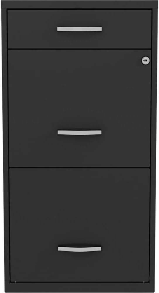 Pemberly Row 18" 3-Drawer Modern Metal Organizer File Cabinet in Black