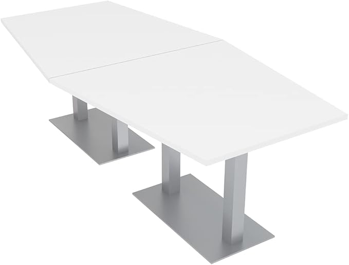 SKUTCHI DESIGNS INC. Harmony Series Hexagon Modular Shaped Conference Table with Brushed Silver Square Metal Base | 8 Person Meeting Tables for Offices, Training Rooms, and Homes | White � 8 Ft