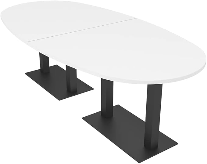SKUTCHI DESIGNS INC. 8-Foot Conference Table with Matte Black Bases | Boat Oval Shape| Harmony Series | 8 Person | White
