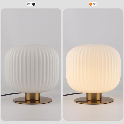Milk Glass Table Lamp White Globe Table Lamp Mid Century Modern Lamp Gold Desk Lamp Vintage Bedside Lamp Small Nightstand Lamp Side Table Lamps for Bedroom Living Room Study End Table