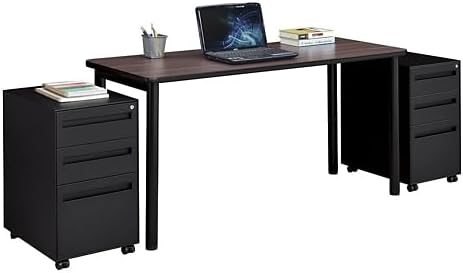 Stahl Table Desk - Walnut Laminate/Black Steel Frame | Mobile Pedestals, Stylish Office Furniture, Steel Frame