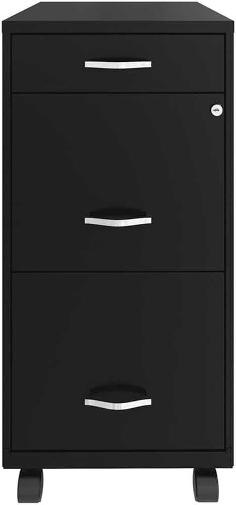 Pemberly Row 18" Deep 3 Drawer Mobile Metal Vertical File Cabinet - Black