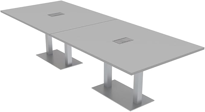 10 Person Rectangle Conference Table with Power And Data | Sturdy Square Metal Base | Harmony Series Modular Meeting Tables for Offices, Conference Rooms, and Homes | Light Gray - 10'