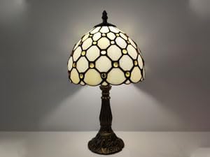 Small Tiffany Table Lamp 8 Inch Tiffany Style Desk Lamp Stained Glass Antique Light Bedroom Bedside Lamp Retro Reading Lamps (White Pearls Style)