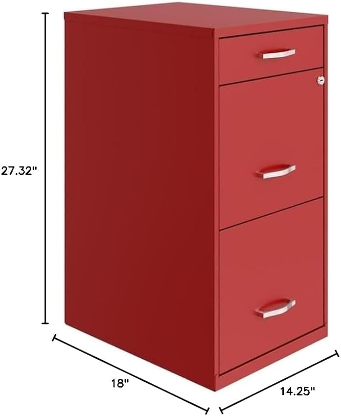 Pemberly Row 18" 3-Drawer Modern Metal Organizer File Cabinet in Red