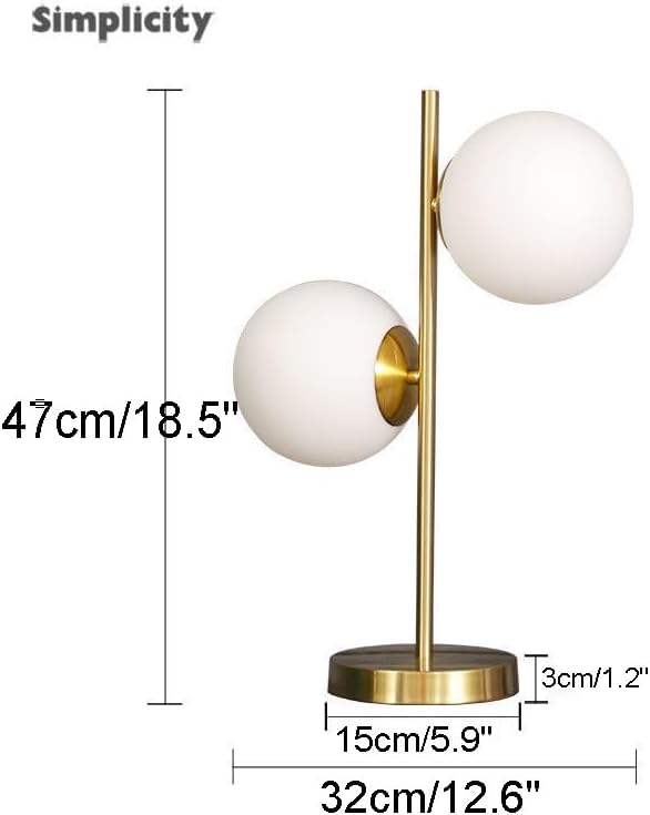 Mid Century Table Lamp Modern 2 Glass Globe Table Lamp Gold Desk Lamp Retro with White Frosted Glass Shade Adjustable Brightness Desk Lamp for Bedrooms Living Room Study Library