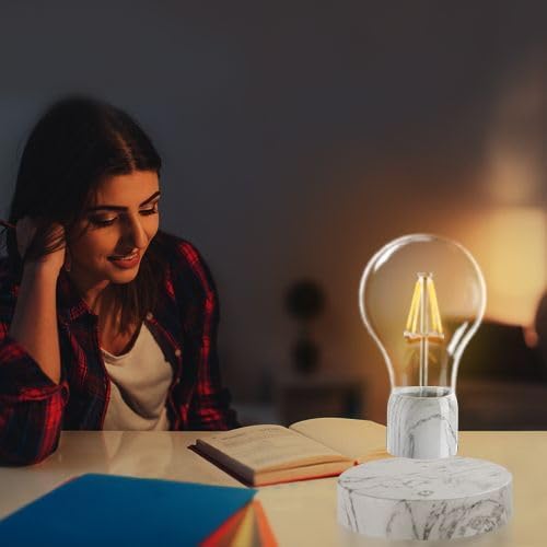 Magnetic Levitating Light Bulb Lamp, 360 Degree Rotating Floating Bulb Desk Lamp, Magnetic Levitation Bulb Night Lights, Cool Gifts, Room Office Decorative Lamp (White)