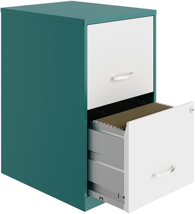 Pemberly Row 18" 2-Drawer Modern Metal File Cabinet in Teal/White