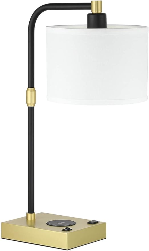 XiNBEi Lighting Desk Lamps for Home Office Modern Black and Brass Table Lamp with Switch Bedside Table Lamp with Charger for Bedroom or Nightstand