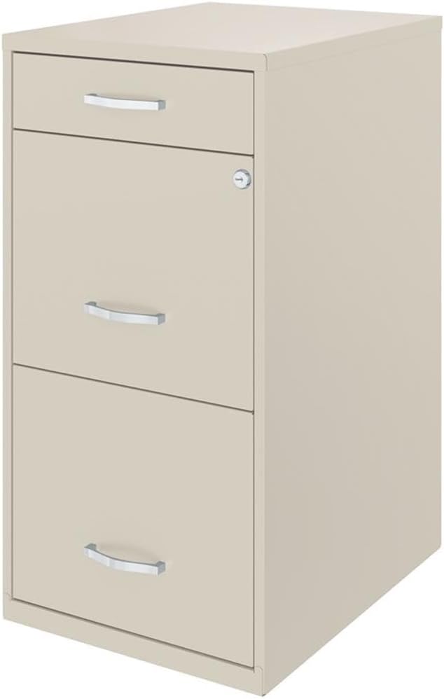 Pemberly Row 18" 3-Drawer Metal File Cabinet with Pencil Drawer in Off White