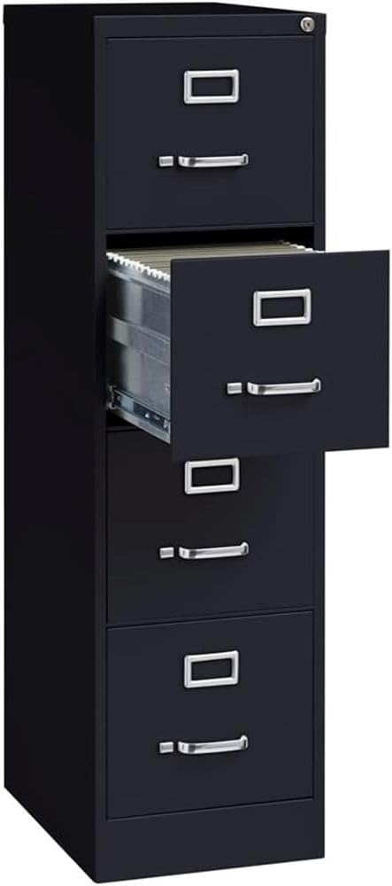Pemberly Row 4 Drawers 52" Vertical Black Metal Filing Cabinet Lockable Pre-Assembled Stationary Letter Size for Home, Office