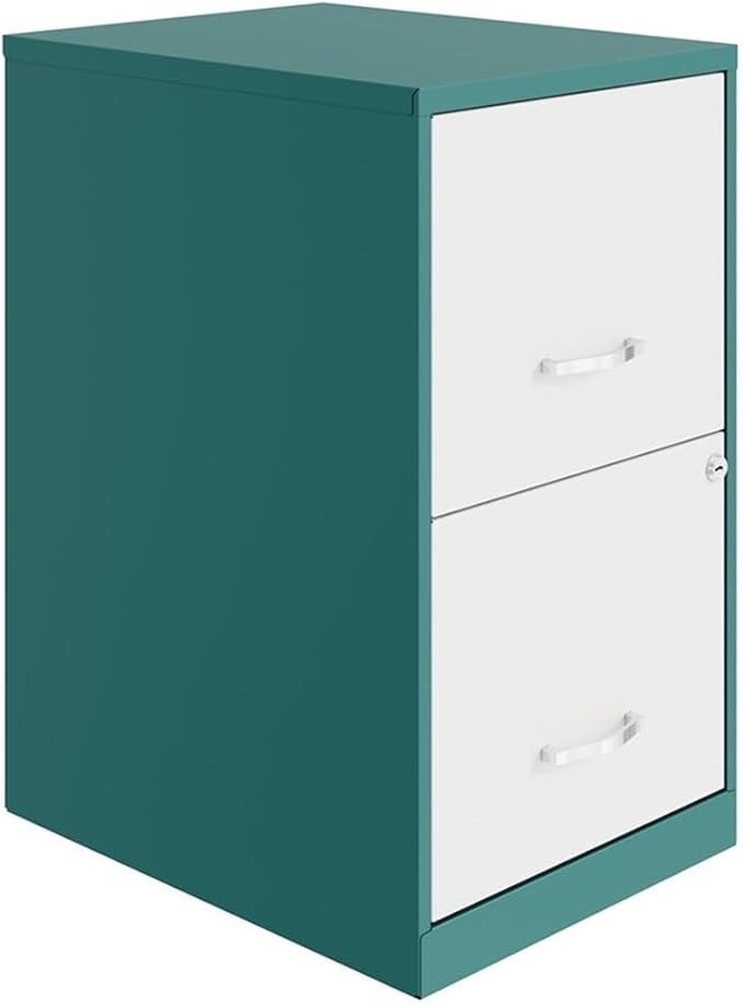 Pemberly Row 18" 2-Drawer Modern Metal File Cabinet in Teal/White