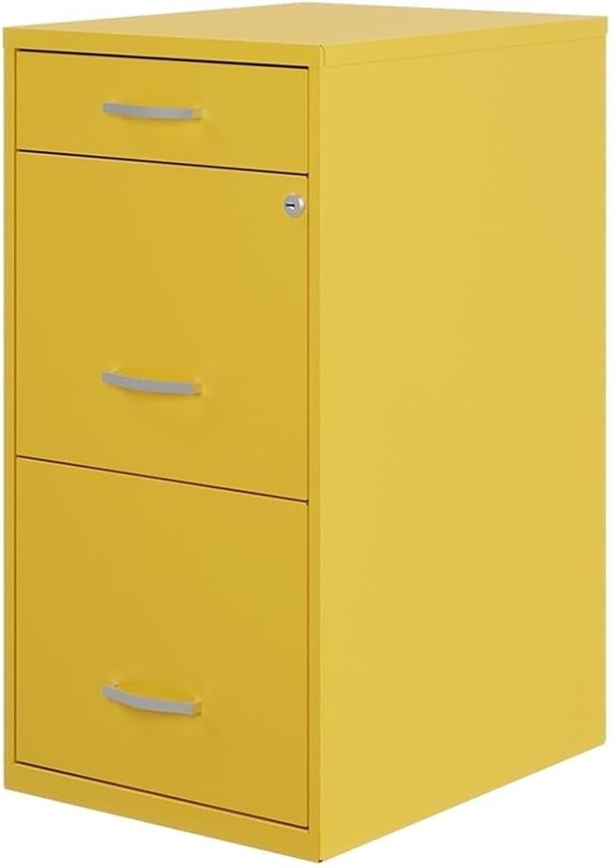 Hirsh Space Solutions 18" Deep Modern Metal Organizer File Cabinet with Cam Lock, 3-Drawer, Letter-Size, for Small Home/Home Office in Yellow
