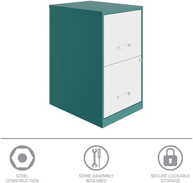Pemberly Row 18" 2-Drawer Modern Metal File Cabinet in Teal/White