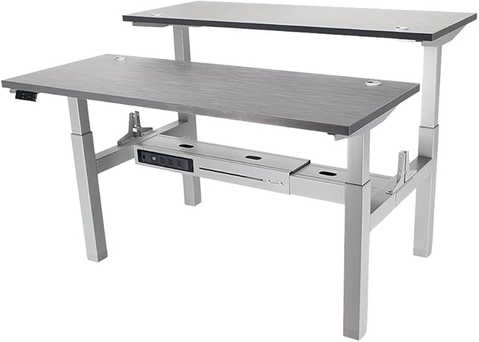 Lift It, 60"x24" Electric Double-Sided, Adjustable Height Standup Office Desk for Office or Home, Dual Motor, 4 Memory Digital Control with USB Charging, Charcoal Pattern Top, Silver Frame