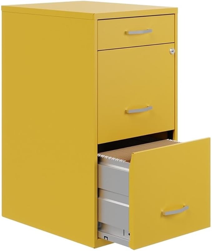 Hirsh Space Solutions 18" Deep Modern Metal Organizer File Cabinet with Cam Lock, 3-Drawer, Letter-Size, for Small Home/Home Office in Yellow