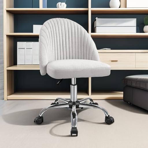 Furniwell Office Chair Armless Cute Desk Chair Modern Adjustable Swivel Padded Fabric Vanity Task Computer Chair Home Office Desk Chairs with Wheels (Grey)