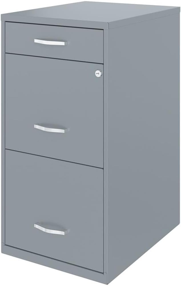 Pemberly Row 18" 3-Drawer Metal File Cabinet with Pencil Drawer in Gray