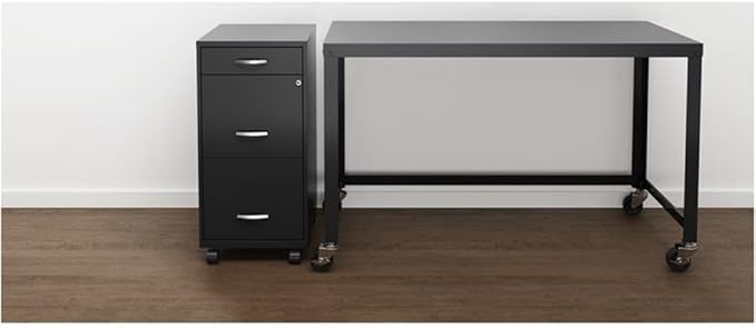 Pemberly Row 18" Deep 3 Drawer Mobile Metal Vertical File Cabinet - Black