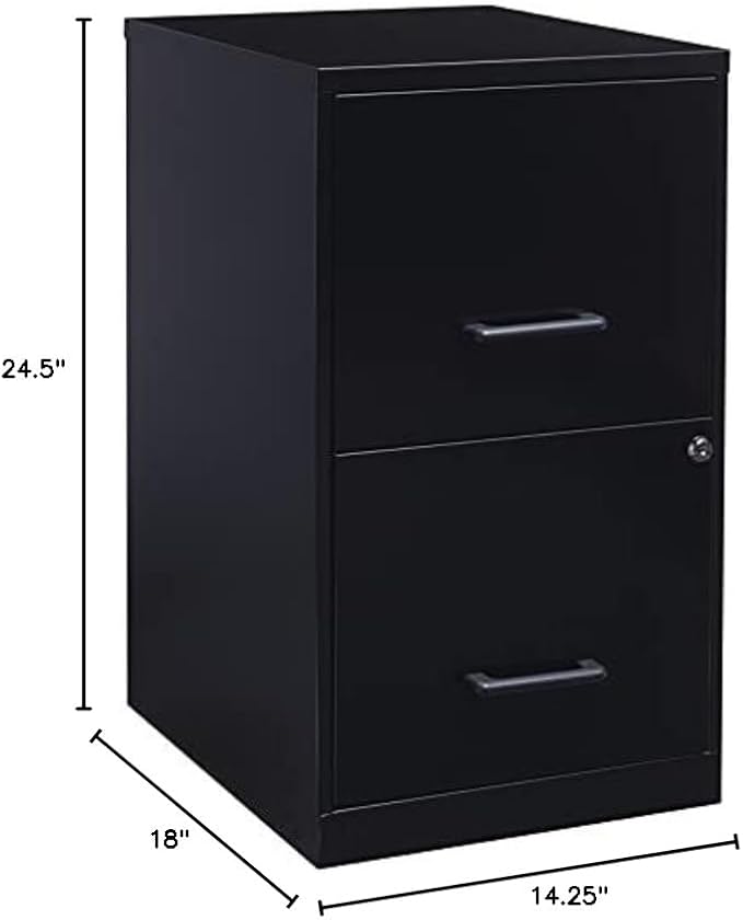 Scranton & Co 18" Deep 2 Drawer Metal File Cabinet in Black (Set of 2)