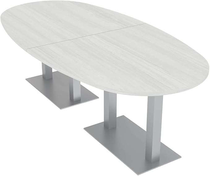 SKUTCHI DESIGNS INC. 8-Foot Conference Table with Metal Bases | Boat Oval Shape| Harmony Series | 8 Person | White Cypress