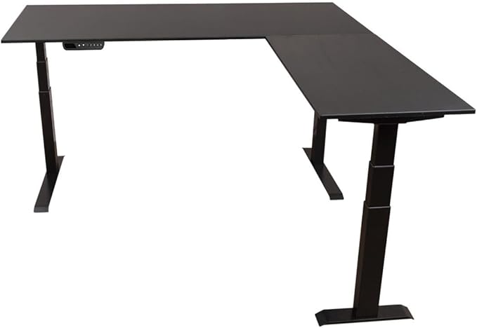 Stand Up Desk Store Triple Motor Electric L-Shaped Corner Standing Desk with EZ Assemble Frame (Black Frame/Black Top, 71" W x 71" D)