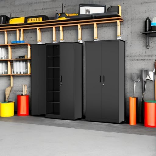Metal Storage Cabinet-72” Tall Steel File Cabinet with Lockable Doors and Adjustable Shelves-Black Steel Storage Cabinet for Home, School, Office, Garage