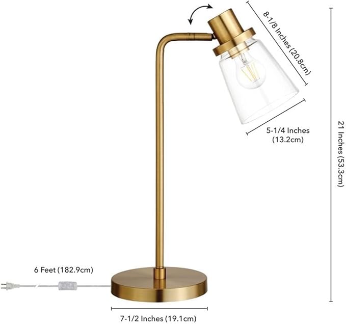 Granville 21" Tall Table Lamp with Glass Shade in Brass/Clear