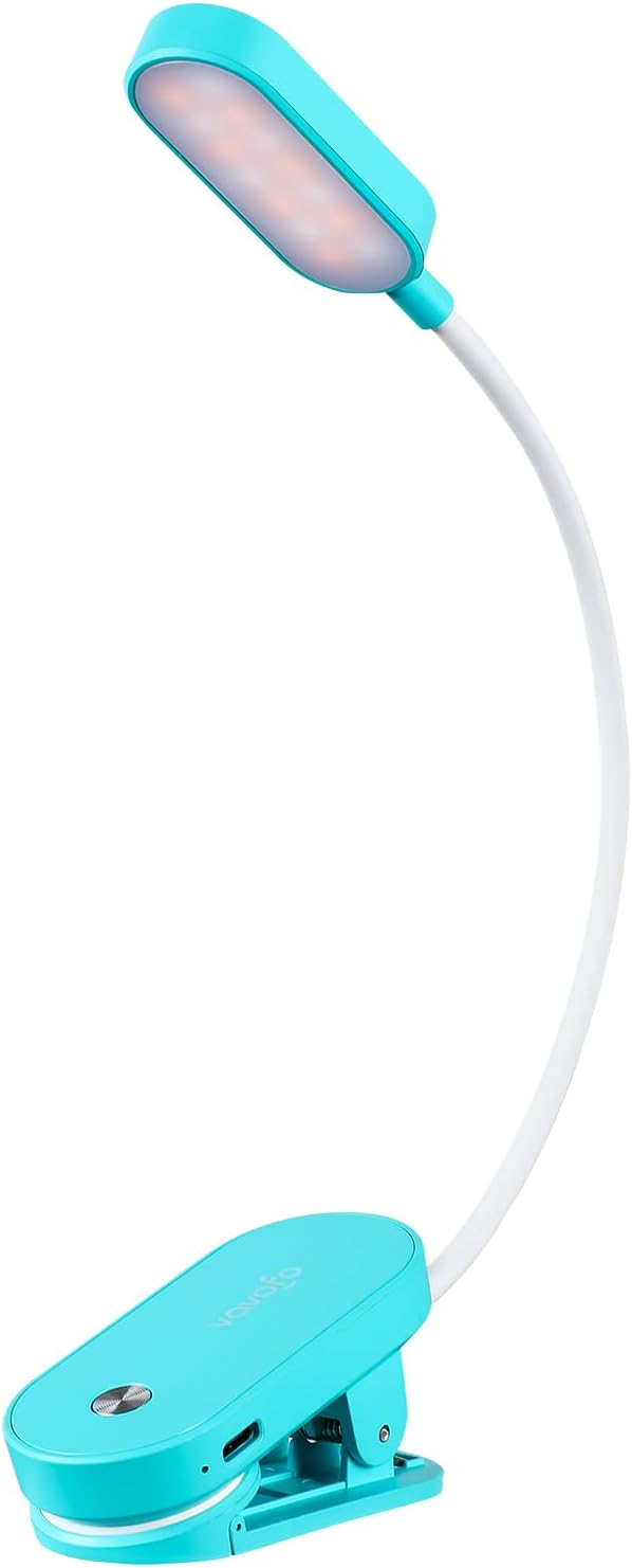 VAVOFO Rechargeable Book Light, 14 LEDs Eye Care Clip On Amber Reading Light for Bookworms Reading in Bed with 9 Colors 9 Brightness (Lake Blue)