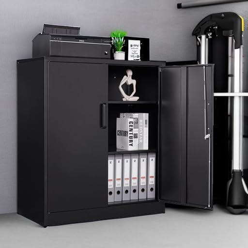 Letaya Metal Storage Cabinets with Lock, Small Locker Steel Cabinets, Adjustable Shelves 2 Doors for Home,Office, Warehouse,Garage(Black-36)