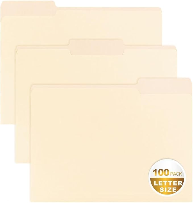 Manila File Folder,Manila Folder 8.5x11,Manilla Folders Letter Size,100 Per Box,1/3 Cut Tabs Folder for School,Office,and Home Organization