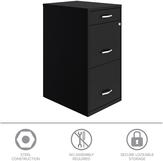 Pemberly Row 18" 3-Drawer Modern Metal Organizer File Cabinet in Black