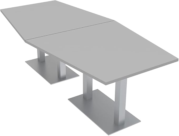 SKUTCHI DESIGNS INC. Harmony Series Hexagon Modular Shaped Conference Table with Brushed Silver Square Metal Base | 8 Person Meeting Tables for Offices, Training Rooms, and Homes | Light Gray � 8 Ft