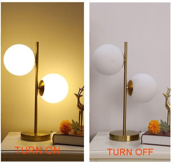 Mid Century Table Lamp Modern 2 Glass Globe Table Lamp Gold Desk Lamp Retro with White Frosted Glass Shade Adjustable Brightness Desk Lamp for Bedrooms Living Room Study Library