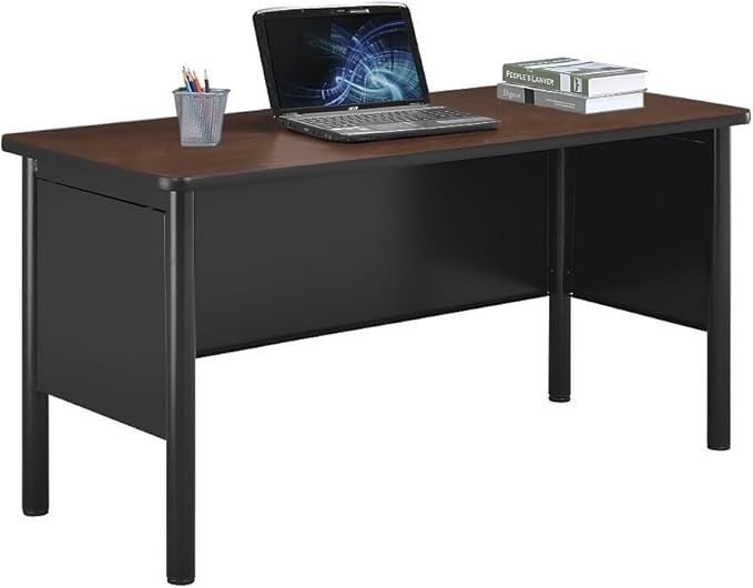 Stahl Desk Shell - 60" W x 24" D Gray Laminate Top/Black Steel Frame, Modern Office Desk with Grommet, Lightweight Design for Efficient Workspace