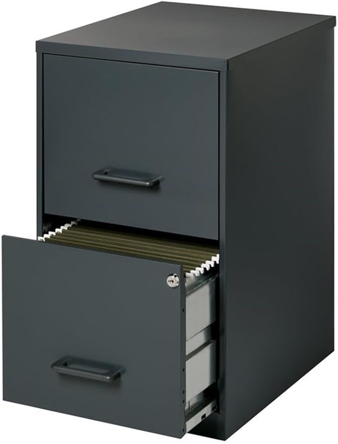 Scranton & Co 18" Deep 2 Drawer Metal File Cabinet in Black (Set of 2)