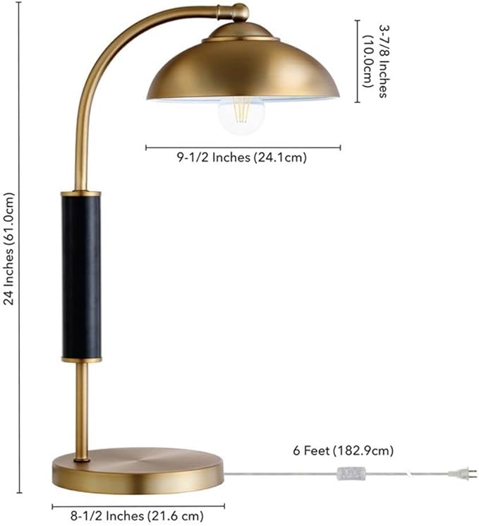 Henn&Hart 24" Tall Two-Tone Table Lamp with Metal Shade in Brass/Matte Black, for Home, Living Room, Bedroom, Entertainment Room, Office, Kitchen, Dining