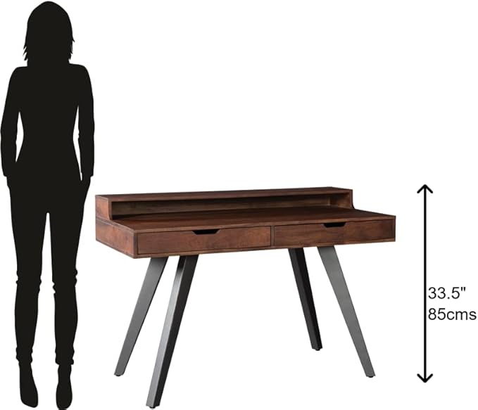 Hekma Wooden Writing Desk - Solid Wood Office Table with Drawers & Storage Shelf, Home Workstation for Study or Computer Use, Mid-Century Modern Work Desk, Small Work Table for Home Office Furniture
