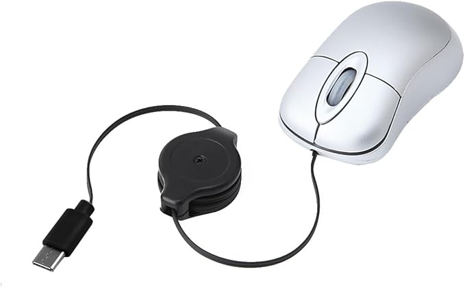 USB C Wired Mini Mouse,Small Mice with Retractable Cable for Travel,Kids,Gifts-Silver