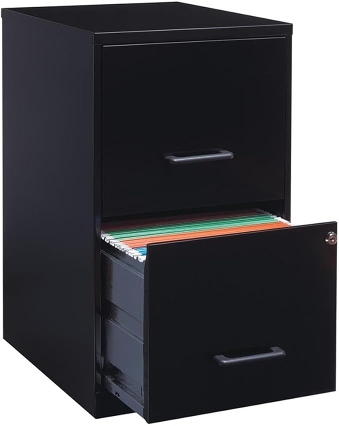 Scranton & Co 18" Deep 2 Drawer Metal File Cabinet in Black (Set of 2)