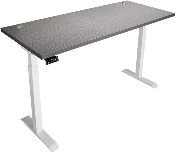 Lift It, 66"x30" Electric Height Adjustable Desk for Office or Home, Dual Motor and 4 Memory/USB Charging LED Control, Charcoal Strand Top and White Frame